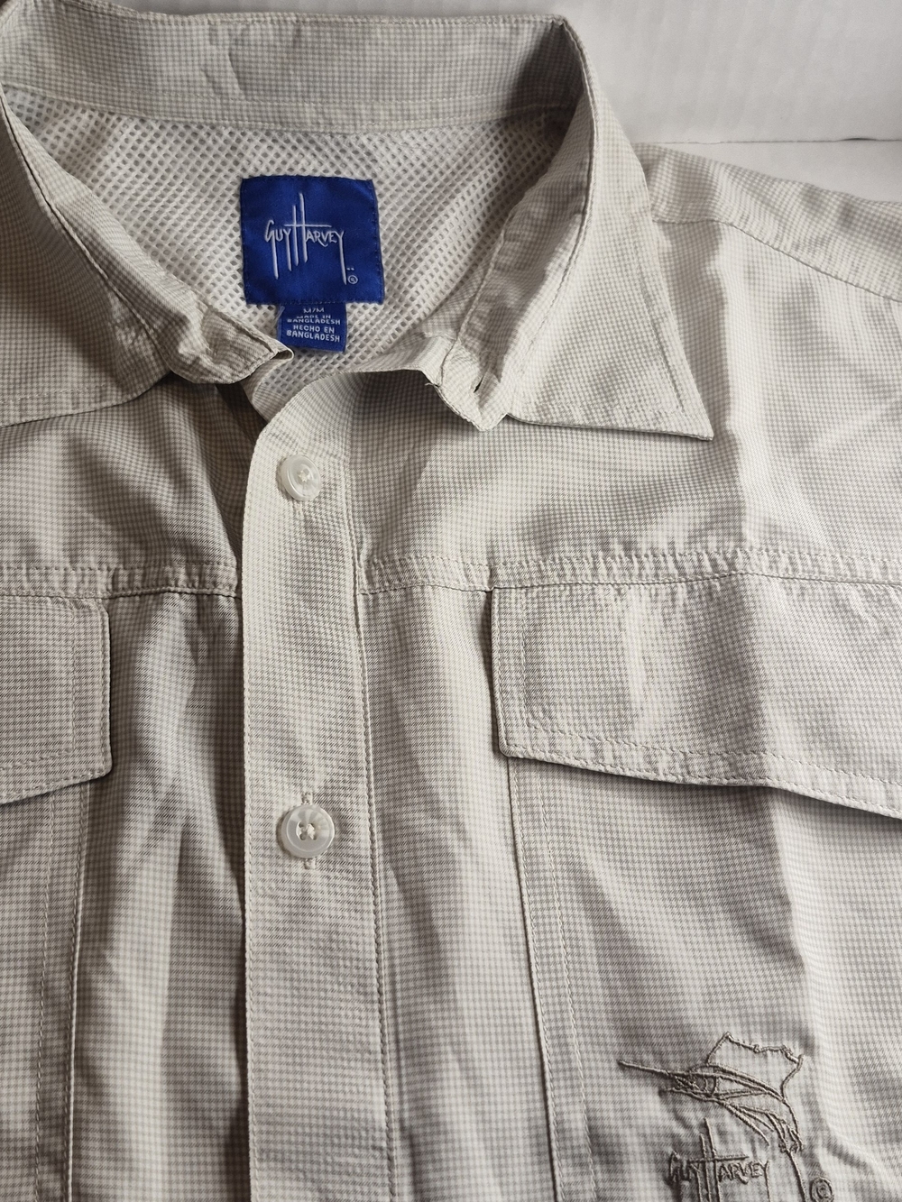 Guy Harvey Men's Light Cream Fishing style Button-Down Shirt